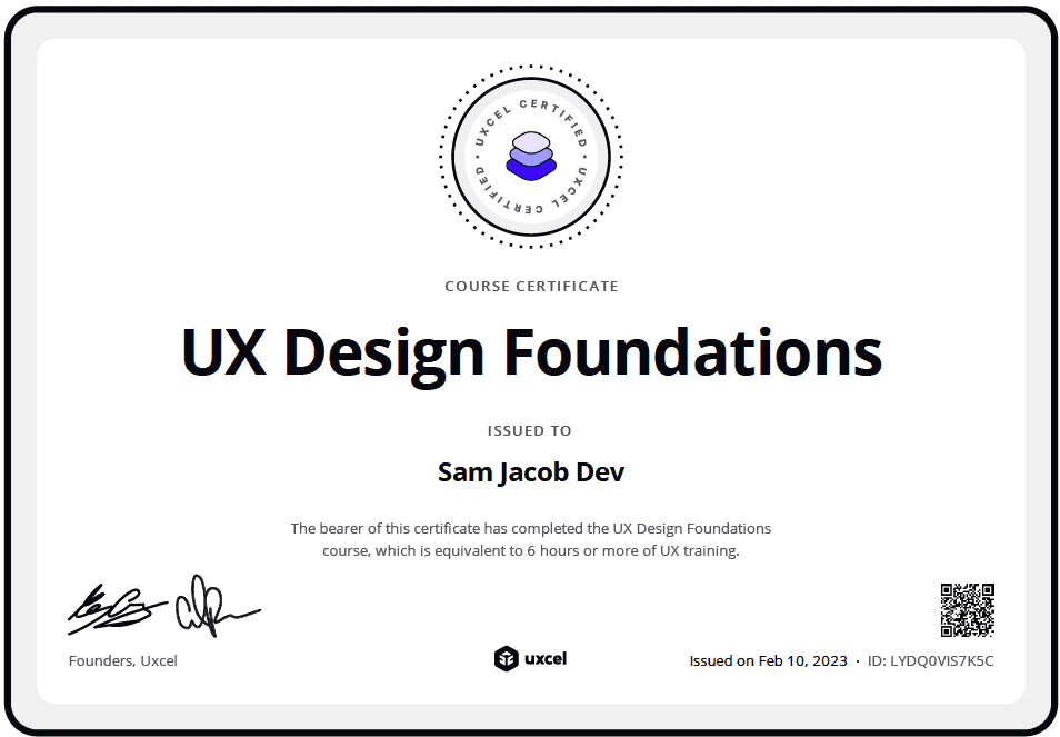 UX design foundations uxcel certificate