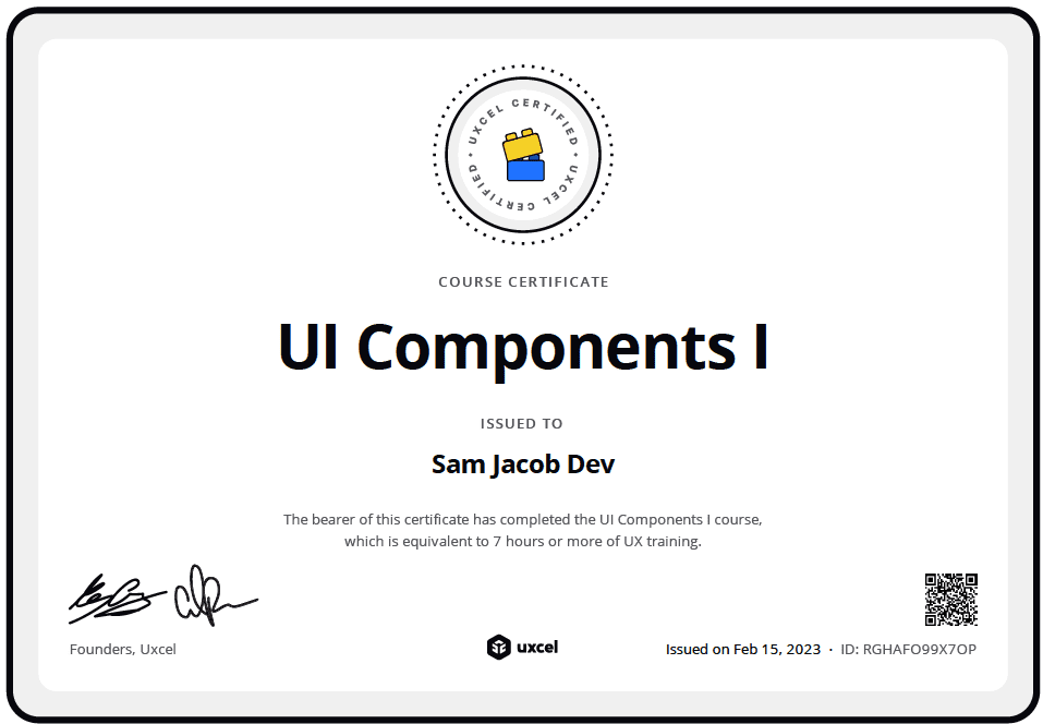 UI components I uxcel certificate
