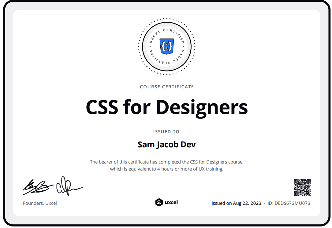 CSS for designers uxcel certificate